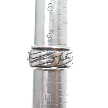 925 Sterling Silver Vintage Mexico Modernist Rotating Band Oxidized Ring Size 10