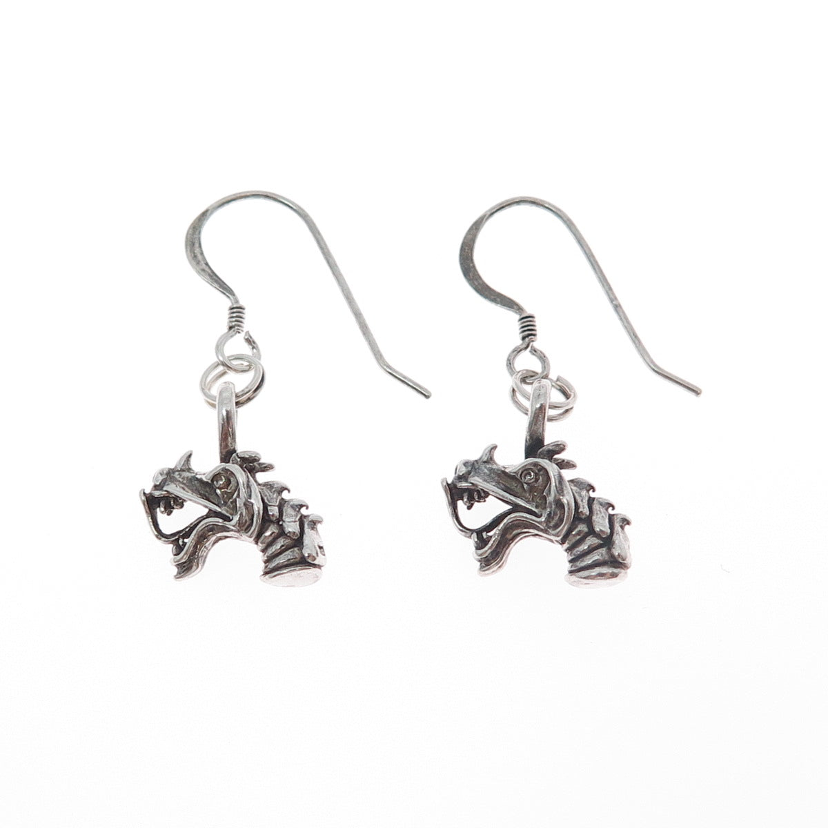 925 Sterling Silver Vintage Dragon Oxidized Dangle Earrings