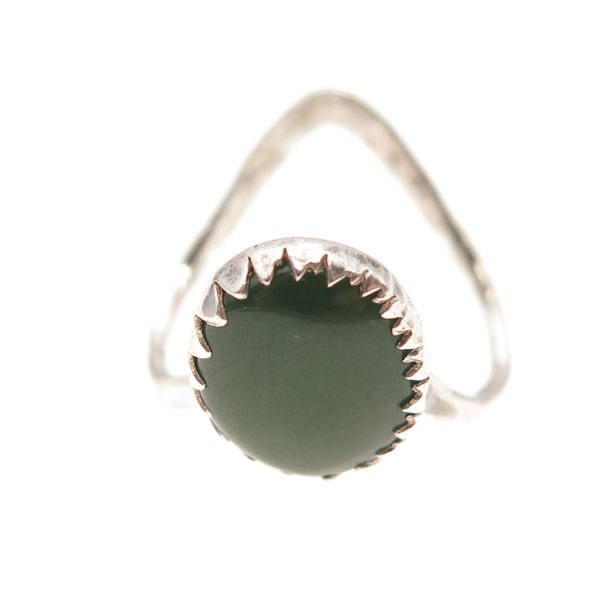 Old Pawn 925 Sterling Silver Vintage Southwestern Jade Wavy Tribal Ring Size 6.5