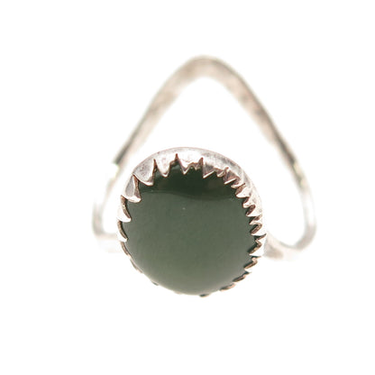 Old Pawn 925 Sterling Silver Vintage Southwestern Jade Wavy Tribal Ring Size 6.5