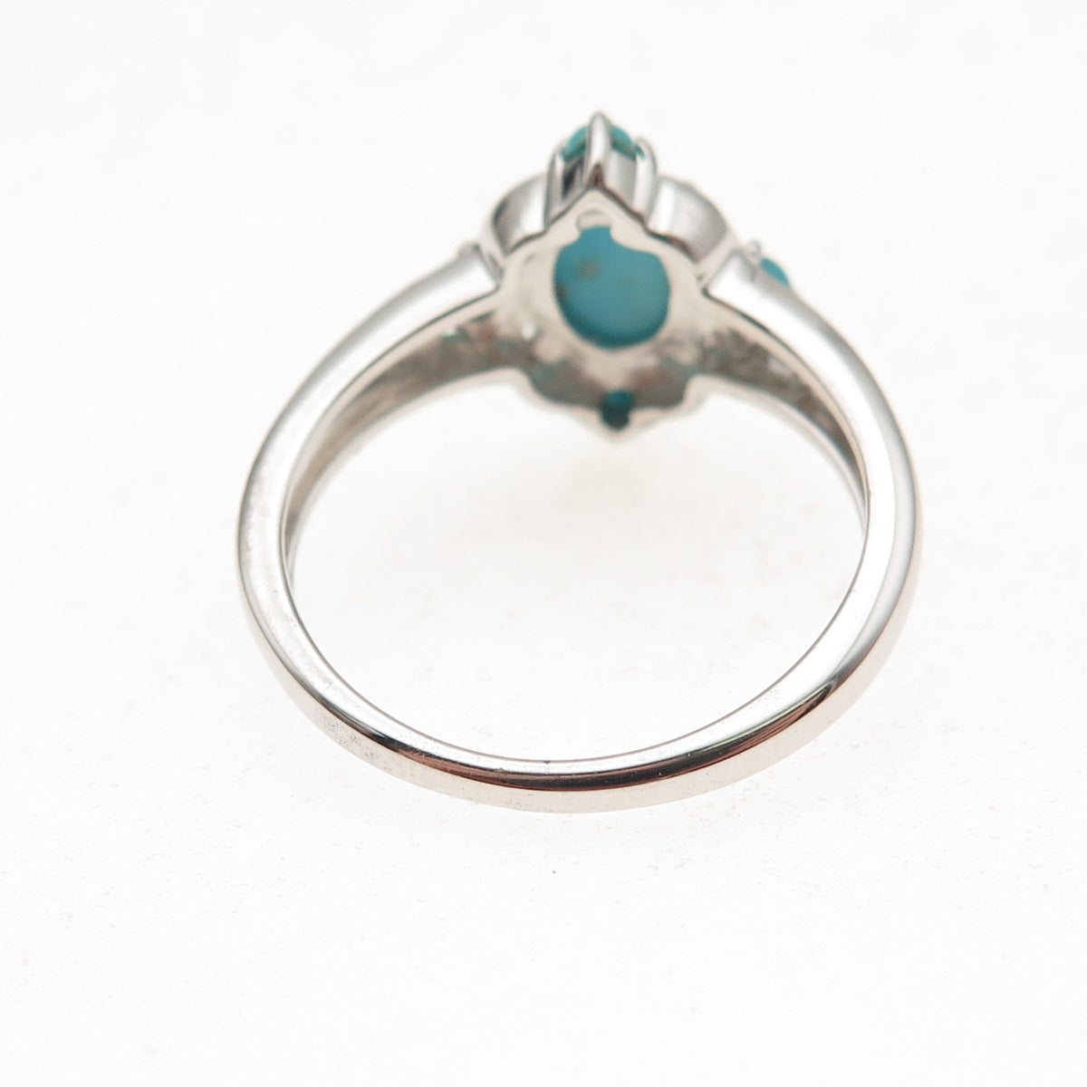 925 Sterling Silver Real Sleeping Beauty Turquoise Floral Ring Size 8.25