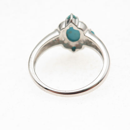 925 Sterling Silver Real Sleeping Beauty Turquoise Floral Ring Size 8.25