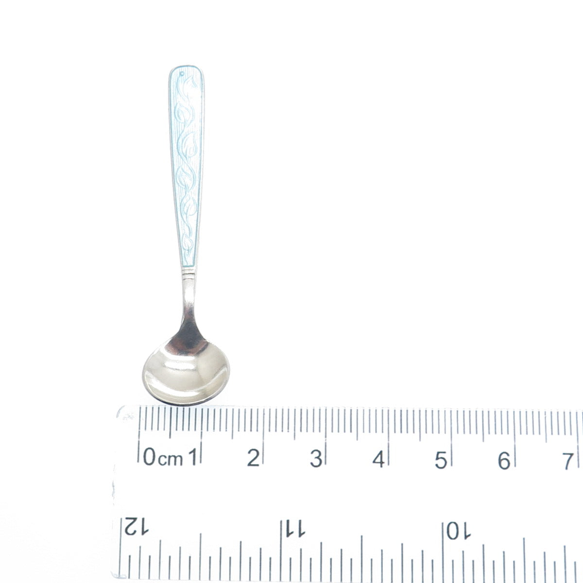 MEKA 925 Sterling Silver Vintage Denmark Guilloche Enamel Salt & Spices Spoon