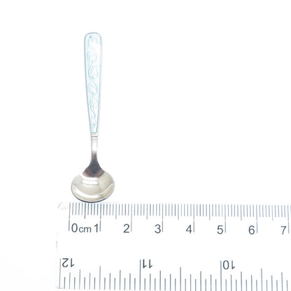 MEKA 925 Sterling Silver Vintage Denmark Guilloche Enamel Salt & Spices Spoon