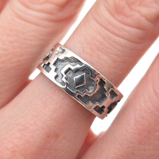 925 Sterling Silver Vintage Ethnic Oxidized Band Ring Size 6.75