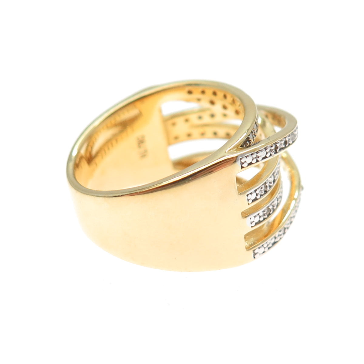 DBJ DEE BERKLE 925 Sterling Gold Plated Real Diamond Crisscross Ring Size 9.25