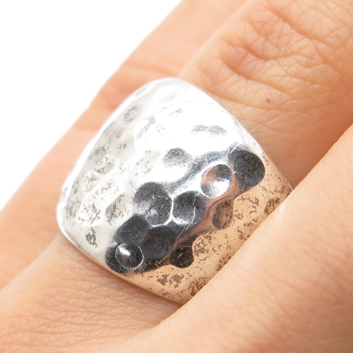 925 Sterling Silver Vintage CII Mexico Modernist Hammered Ring Size 8