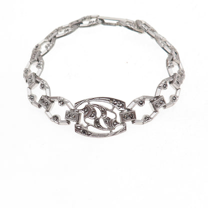 925 Sterling Antique Art Deco Real Marcasite Bracelet 7.25" (missing stones)
