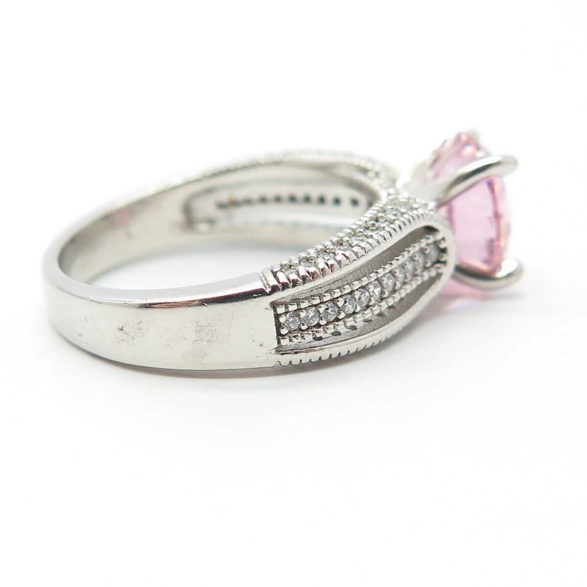 925 Sterling Silver White & Pink C Z Ring Size 8
