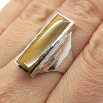 925 Sterling Silver Real Tiger Eye Modernist Bar Ring Size 7