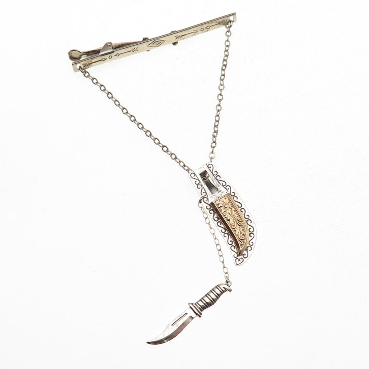 Old Pawn Sterling Silver 2-Tone Antique Southwestern Native Dagger Pin Brooch