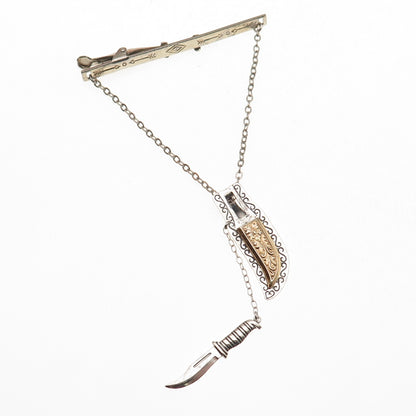 Old Pawn Sterling Silver 2-Tone Antique Southwestern Native Dagger Pin Brooch
