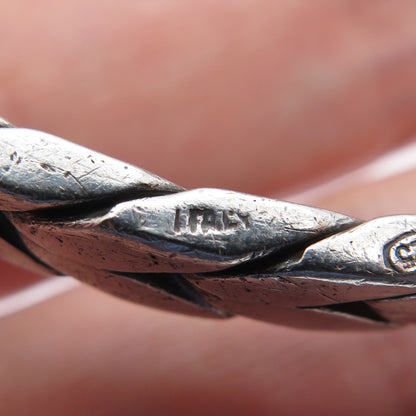 925 Sterling Silver Vintage Wheat Link Oxidized Bangle Bracelet 7.25"