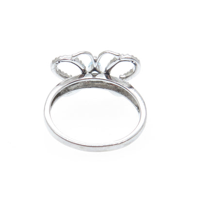 925 Sterling Silver Real Diamond Accent & Blue Topaz Butterfly Ring Size 7.75