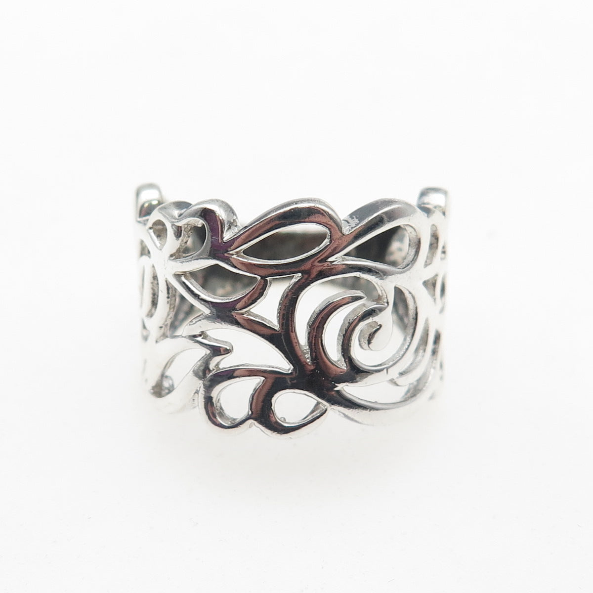 925 Sterling Silver Vintage Modernist Rose Flower Ring Size 7.25