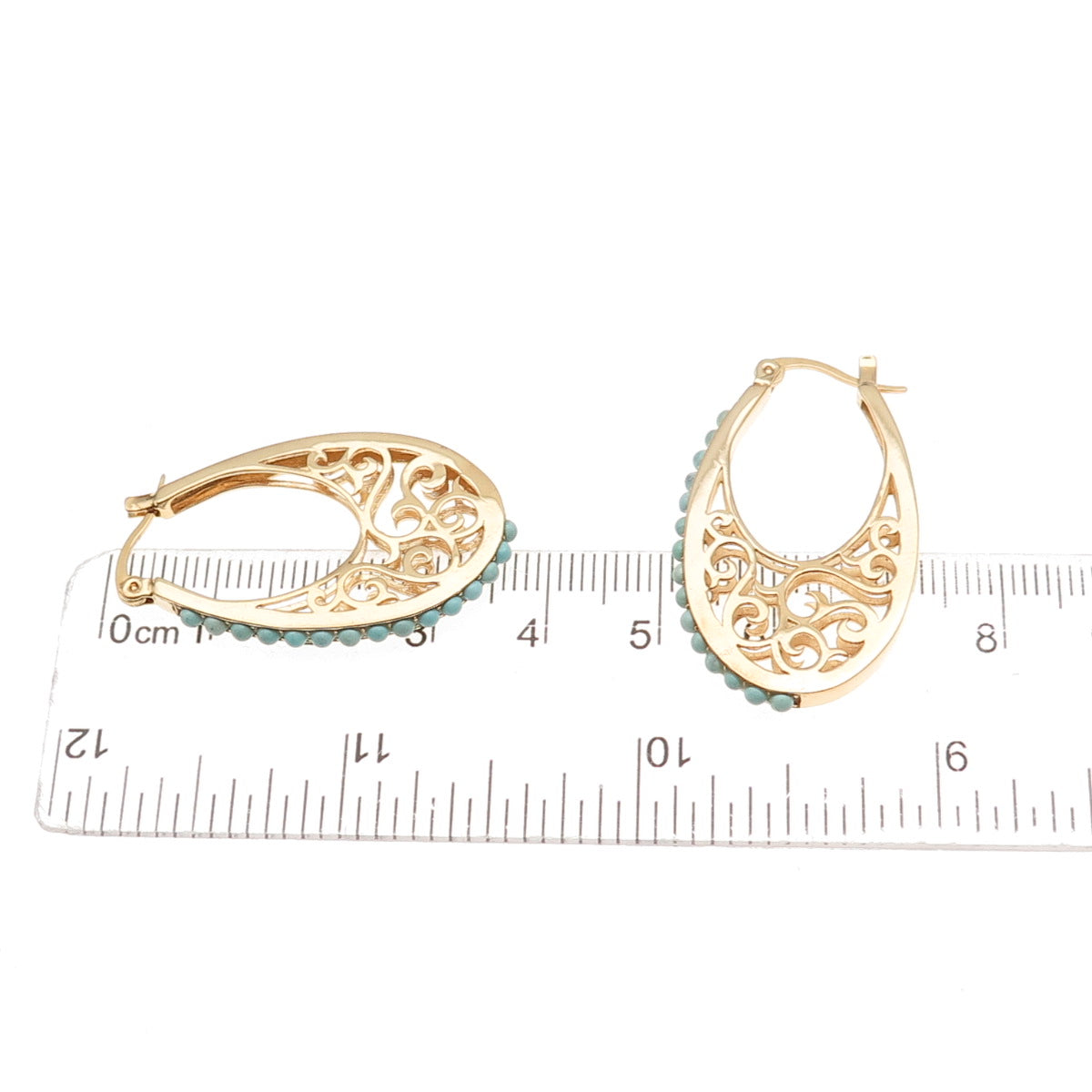 Tehya Oyama Sterling Silver Gold Plated Real Turquoise Ornate Dangle Earrings