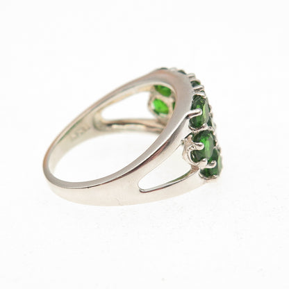925 Sterling Silver Real Round-Cut Peridot Cluster Ring Size 7