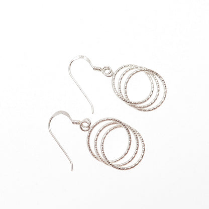 925 Sterling Silver Interlocked Circle Dangle Earrings