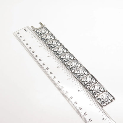 925 Sterling Silver Vintage Ornate Panel Link Bracelet 7"