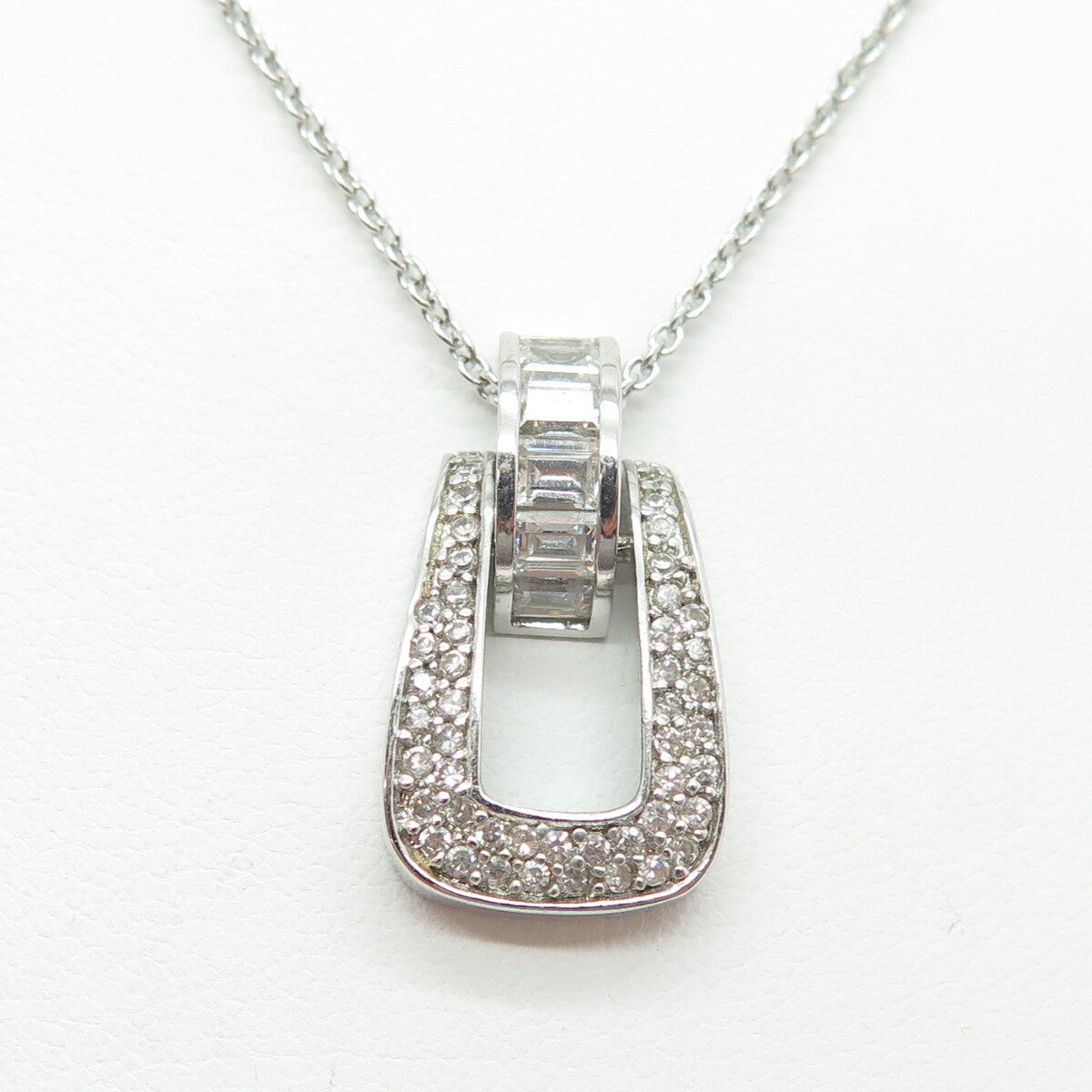 925 Sterling Silver Multi-Cut C Z Horse Bit Stirrup Cable Chain Necklace 16-18"