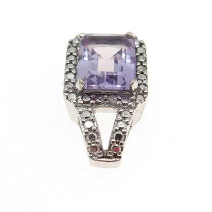 925 Sterling Silver Real White Diamond Accent & Amethyst Gemstone Pendant