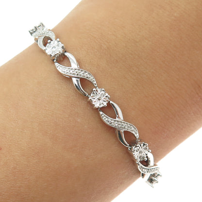 925 Sterling Silver Real Round-Cut Diamond Infinity Link Bracelet 7.25"