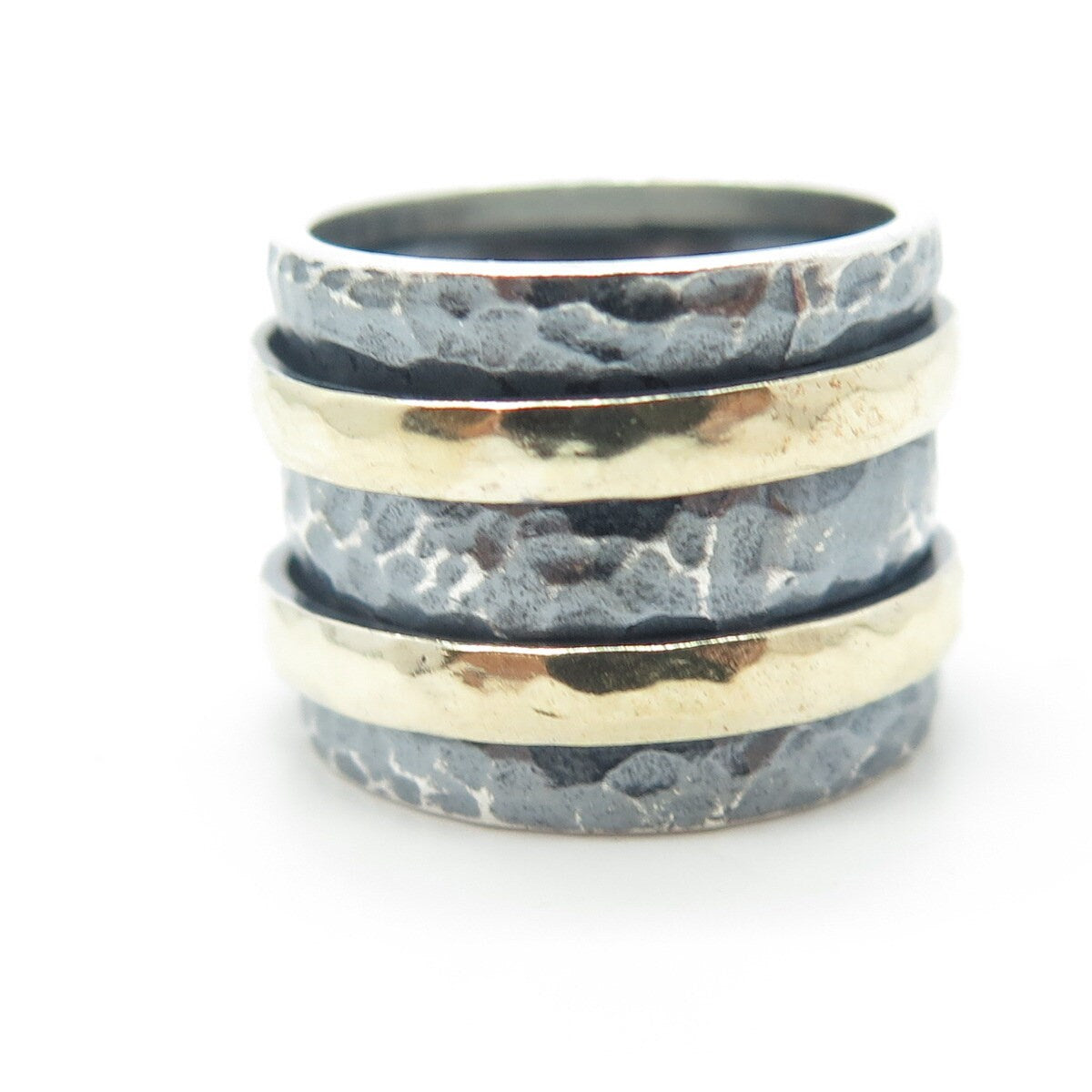 925 Sterling Silver Vintage 2-Tone Oxidized Hammered Rotating Ring Size 6