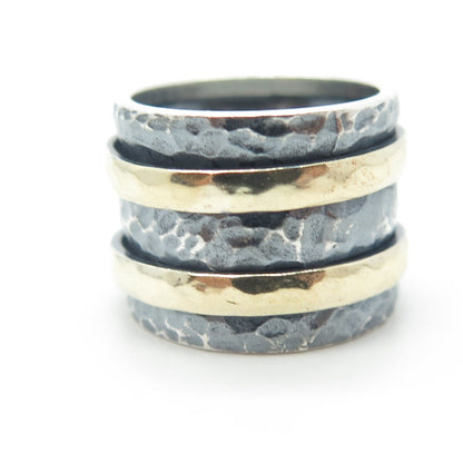 925 Sterling Silver Vintage 2-Tone Oxidized Hammered Rotating Ring Size 6