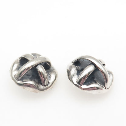 925 Sterling Vintage Mexico Modernist Crisscross Oxidized Clip On Earrings