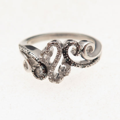 Jane Seymour 925 Sterling Silver Real Blue & White Diamond Heart Ring Size 6.75