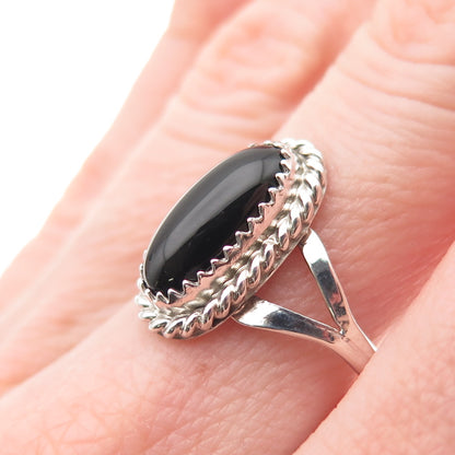 Jason Livingston Navajo Old Pawn 925 Sterling Vintage Black Onyx Ring Size 8.5