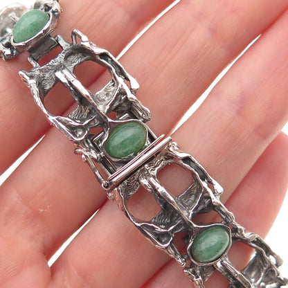 800 Silver Vintage European Real Aventurine Modernist Oxidized Bracelet 7.5"