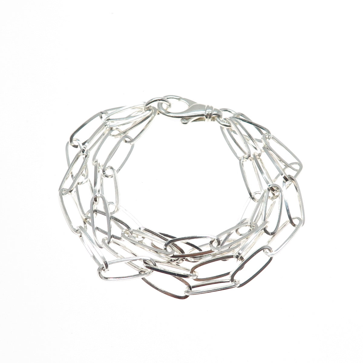 925 Sterling Silver Vintage 4-Strand Paperclip Link Bracelet 6.5"