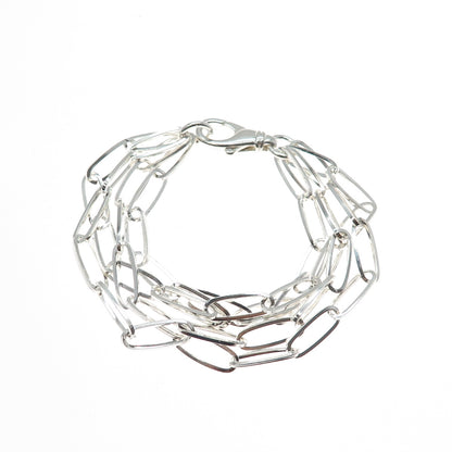 925 Sterling Silver Vintage 4-Strand Paperclip Link Bracelet 6.5"
