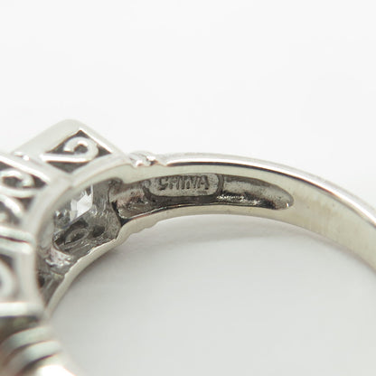 925 Sterling Silver Princess-Cut Shaped C Z Ring Size 8