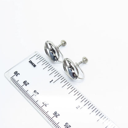 925 Sterling Silver Vintage Real Hematite Gemstone Screw Back Earrings
