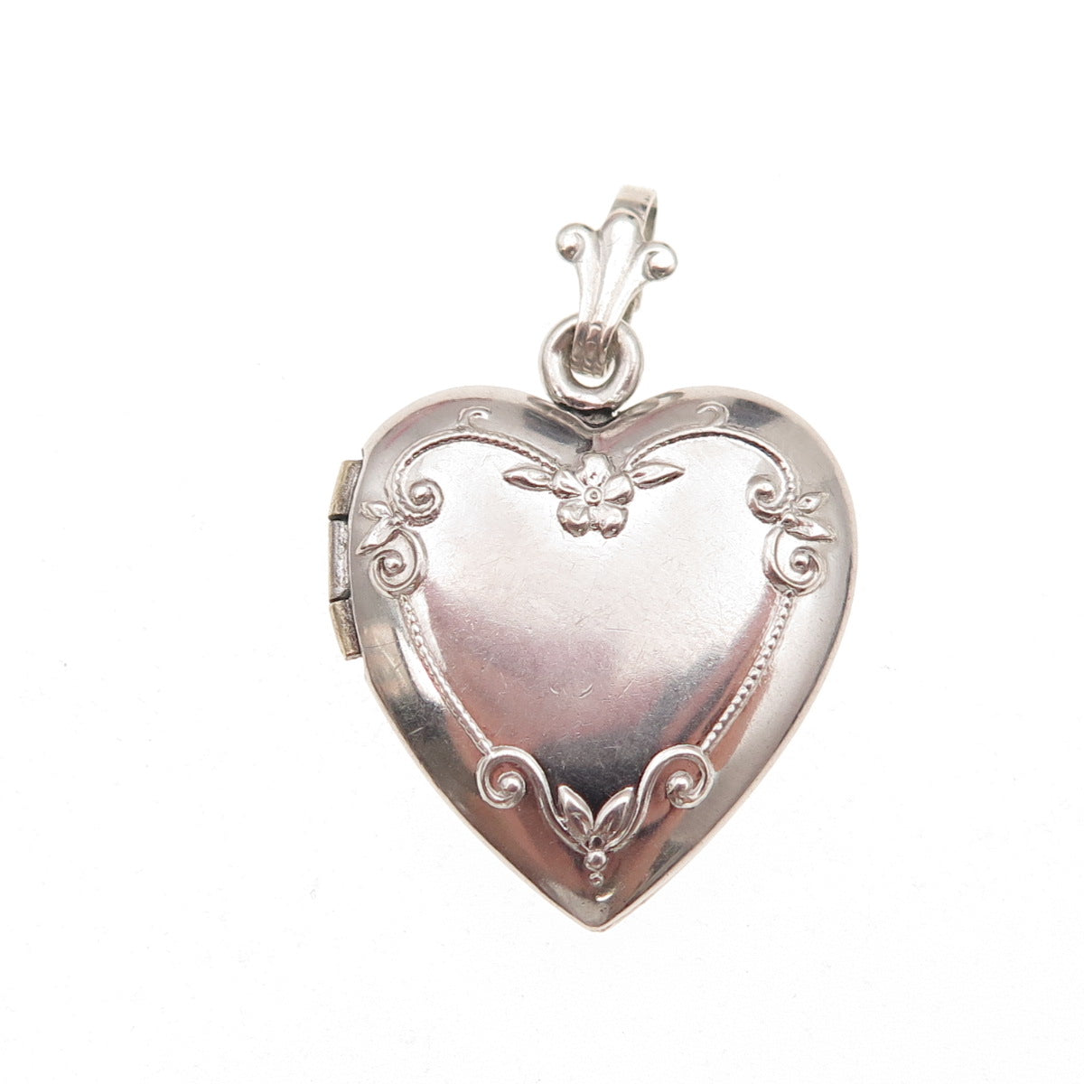 925 Sterling Silver Vintage Floral Locket Heart Charm Pendant