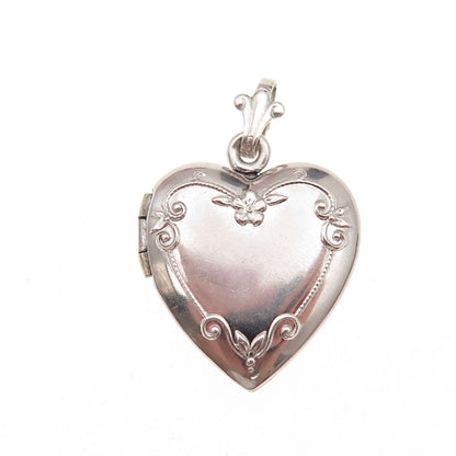 925 Sterling Silver Vintage Floral Locket Heart Charm Pendant
