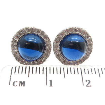 925 Sterling Silver White & Blue C Z Stud Earrings