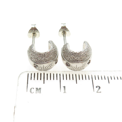 925 Sterling Silver Real Round-Cut Diamond Textured Half Hoop Earrings