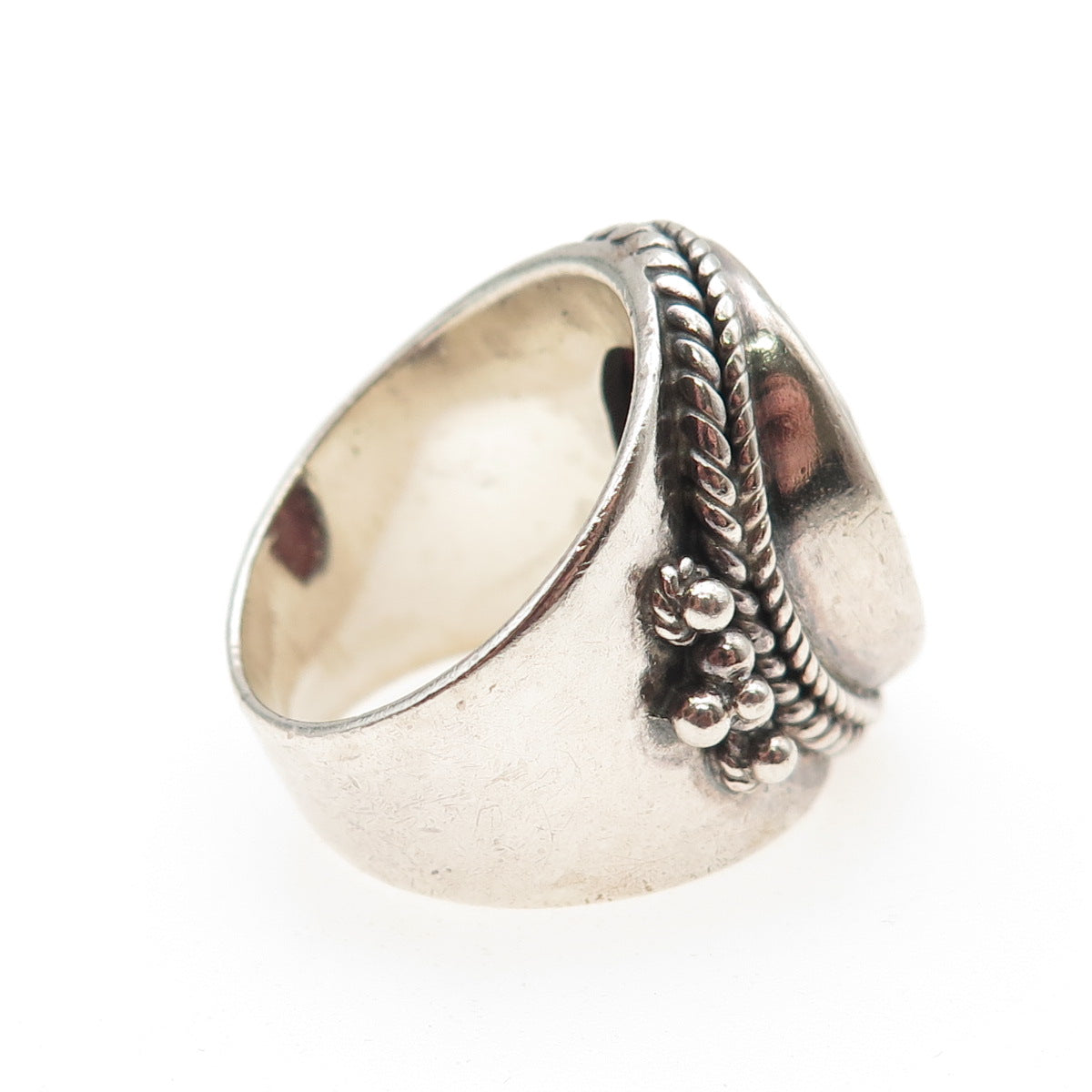 925 Sterling Silver Vintage Real Ruby Modernist Oxidized Ring Size 8.5