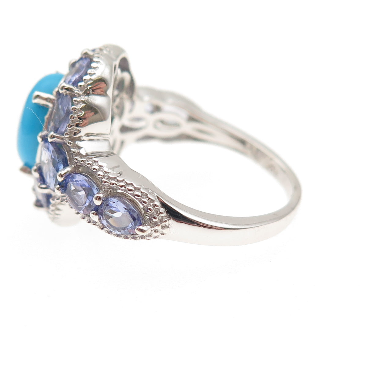 Chuck Clemency 925 Sterling Silver Real Turquoise & Tanzanite Ring Size 8