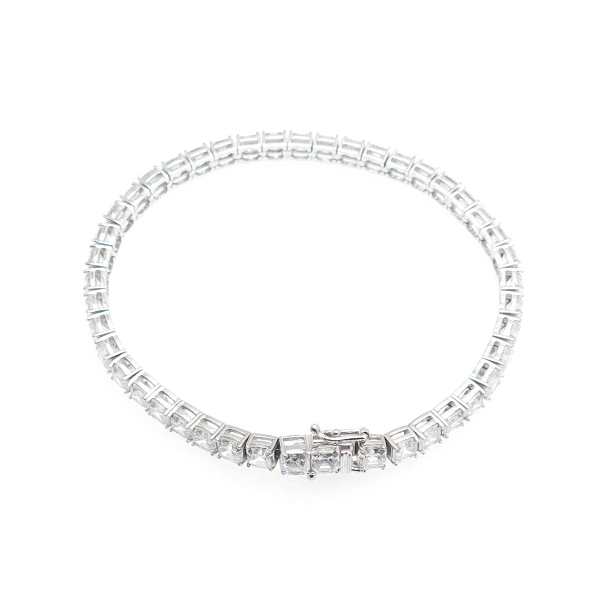 925 Sterling Silver Asscher-Cut C Z Tennis Link Bracelet 7.5"