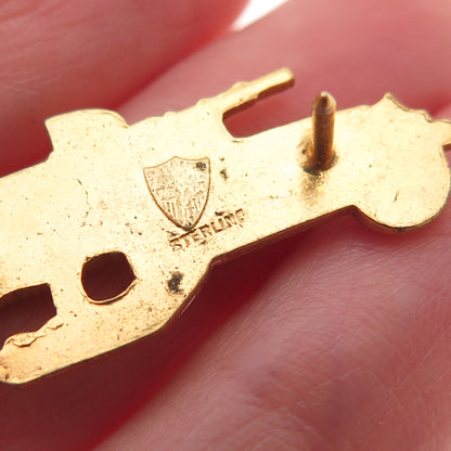 925 Sterling Silver Gold Plated Antique WWII US Army Tank Destroyer Collar Pin