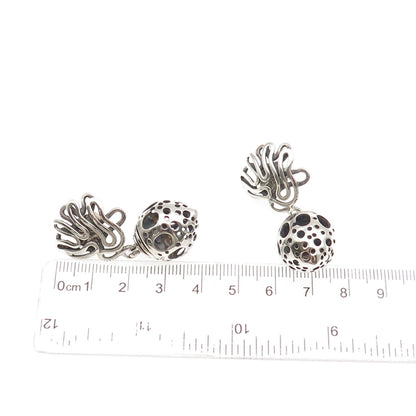 925 Sterling Silver Vintage Modernist Oxidized Bead Dangle Earrings