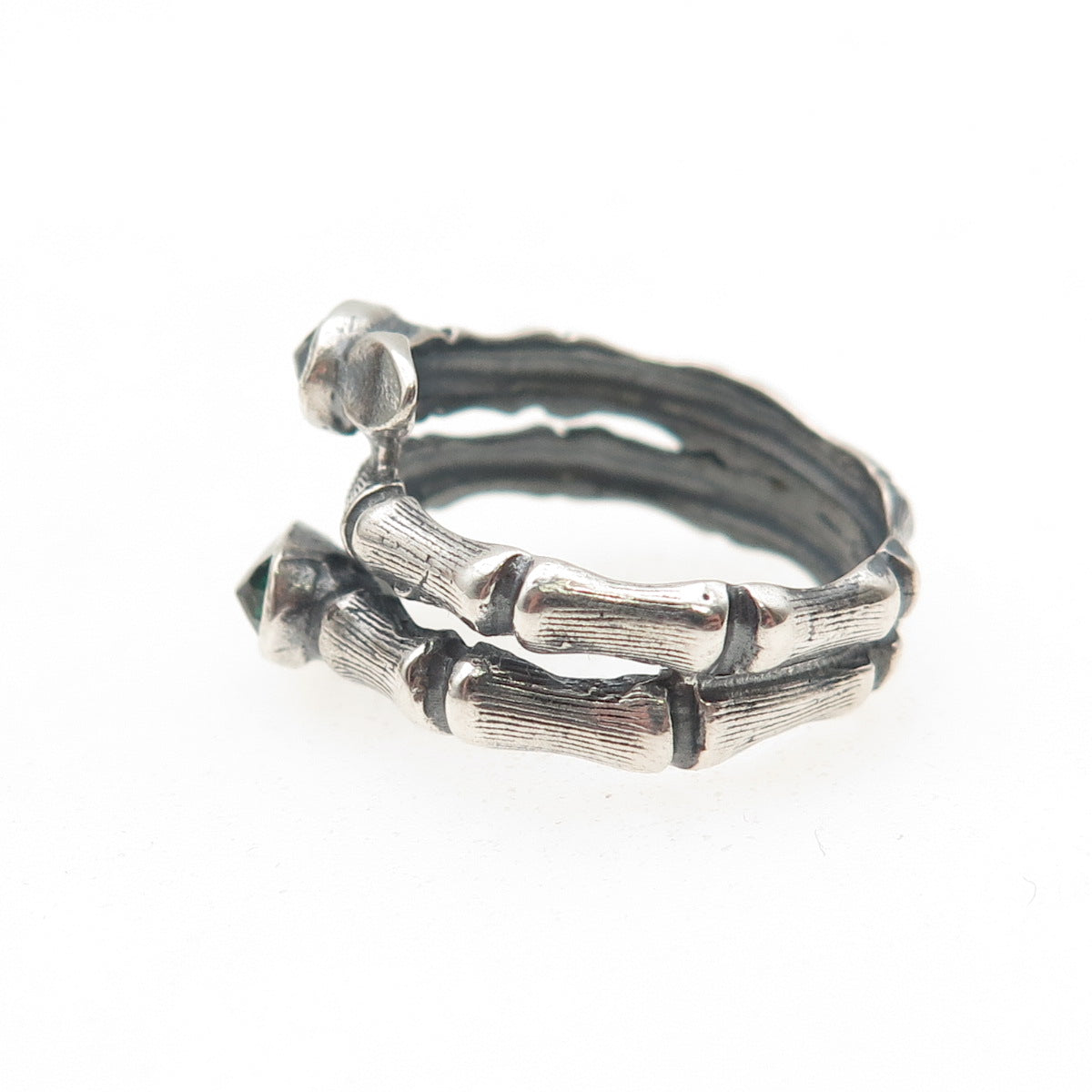 925 Sterling Silver Vintage Rhinestone Modernist Bamboo Oxidized Ring Size 5.75