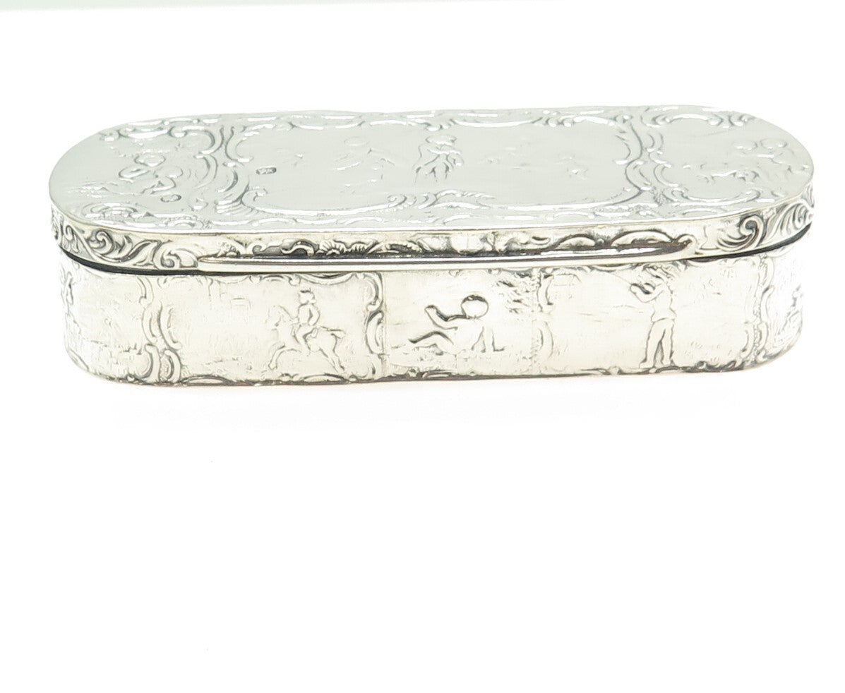 930 Silver Antique Art Deco Netherlands Genre Scene Collectable Tobacco Box