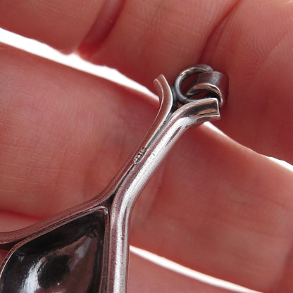 925 Sterling Silver Vintage Modernist Oxidized Charm Pendant