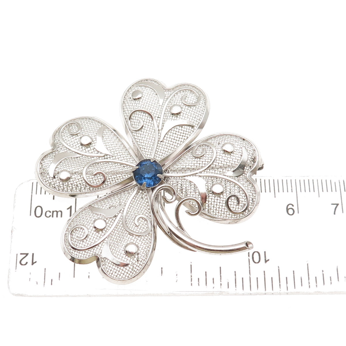Bond Boyd 925 Sterling Silver Vintage Blue Rhinestone Clover Pin Brooch