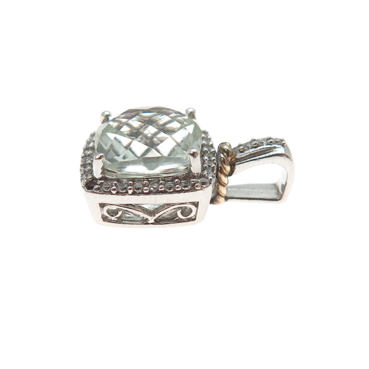 SAI 925 Sterling Silver Real Prasiolite & C Z Green Love Mini Charm Pendant